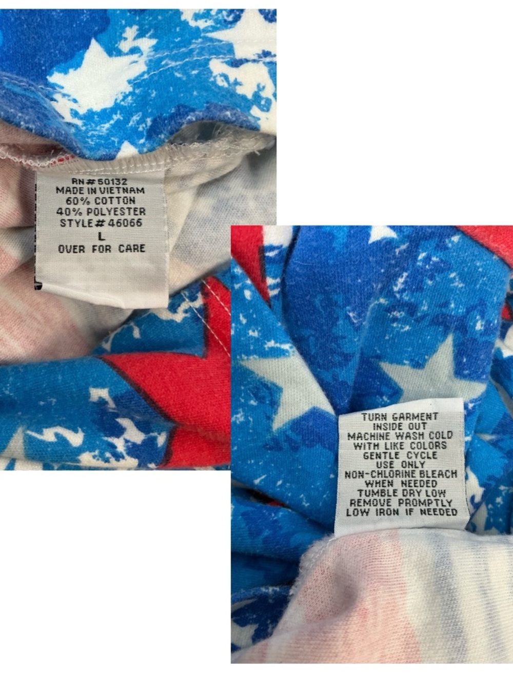 Patriotic Print Top Cotton Blend  3/4 Sleeve Round Neck Red Accent Blue Women L - Picture 5 of 14
